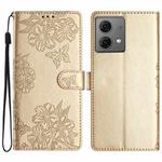 For Motorola Moto G84 5G Cherry Blossom Butterfly Skin Feel Embossed PU Phone Case(Gold)