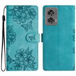 For Motorola Edge 50 Fusion Cherry Blossom Butterfly Skin Feel Embossed PU Phone Case(Green)