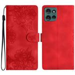 For Motorola Edge 50 5G Cherry Blossom Butterfly Skin Feel Embossed PU Phone Case(Red)