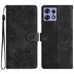 For Motorola Edge 50 Pro Cherry Blossom Butterfly Skin Feel Embossed PU Phone Case(Black)