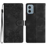 For Motorola Moto E15 Cherry Blossom Butterfly Skin Feel Embossed PU Phone Case(Black)