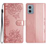 For Motorola Moto E15 Cherry Blossom Butterfly Skin Feel Embossed PU Phone Case(Rose Gold)