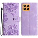 For Motorola Moto G15 Cherry Blossom Butterfly Skin Feel Embossed PU Phone Case(Purple)