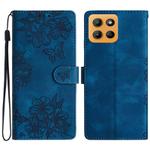 For Motorola Moto G15 Cherry Blossom Butterfly Skin Feel Embossed PU Phone Case(Blue)