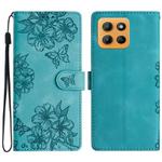 For Motorola Moto G15 Cherry Blossom Butterfly Skin Feel Embossed PU Phone Case(Green)