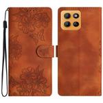 For Motorola Moto G15 Cherry Blossom Butterfly Skin Feel Embossed PU Phone Case(Brown)