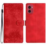 For Motorola Moto G05 Cherry Blossom Butterfly Skin Feel Embossed PU Phone Case(Red)