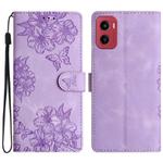 For Motorola Moto G05 Cherry Blossom Butterfly Skin Feel Embossed PU Phone Case(Purple)