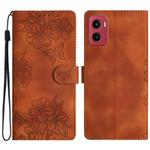 For Motorola Moto G05 Cherry Blossom Butterfly Skin Feel Embossed PU Phone Case(Brown)