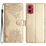 For Motorola Moto G05 Cherry Blossom Butterfly Skin Feel Embossed PU Phone Case(Gold)