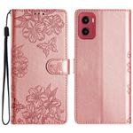 For Motorola Moto G05 Cherry Blossom Butterfly Skin Feel Embossed PU Phone Case(Rose Gold)