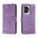 For Honor 100 Lace Flower Embossing Flip Leather Phone Case(Purple)