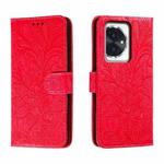 For Honor 100 Lace Flower Embossing Flip Leather Phone Case(Red)