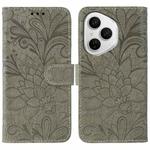 For Honor 400 Pro Global 160.8mm Lace Flower Embossing Flip Leather Phone Case(Grey)