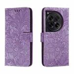 For OnePlus 12 Lace Flower Embossing Flip Leather Phone Case(Purple)