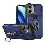For iPhone 16 Plus Camera Shield Card Slot PC+TPU Phone Case(Blue)