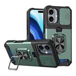 For iPhone 16 Plus Camera Shield Card Slot PC+TPU Phone Case(Dark Green)