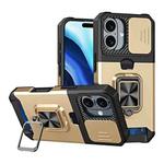 For iPhone 16 Camera Shield Card Slot PC+TPU Phone Case(Gold)