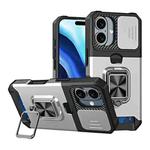 For iPhone 16 Camera Shield Card Slot PC+TPU Phone Case(Silver)