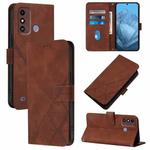 For ZTE Blade A53 Crossbody 3D Embossed Flip Leather Phone Case(Brown)