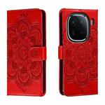 For vivo iQOO 12 Sun Mandala Embossing Pattern Phone Leather Case(Red)