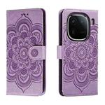 For vivo iQOO 12 Sun Mandala Embossing Pattern Phone Leather Case(Purple)