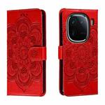 For vivo iQOO 12 Pro Sun Mandala Embossing Pattern Phone Leather Case(Red)