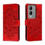 For vivo Y17S Sun Mandala Embossing Pattern Phone Leather Case(Red)