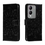 For vivo Y17S Sun Mandala Embossing Pattern Phone Leather Case(Black)