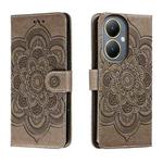 For vivo Y35M+ Sun Mandala Embossing Pattern Phone Leather Case(Grey)