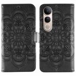 For vivo V50 Lite 5G Sun Mandala Embossing Pattern Phone Leather Case(Black)