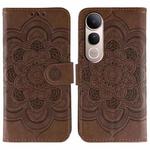 For vivo V50 Lite 5G Sun Mandala Embossing Pattern Phone Leather Case(Brown)