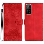 For Xiaomi Mi 10T 5G / 10T Pro 5G Cherry Blossom Butterfly Skin Feel Embossed PU Phone Case(Red)