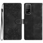 For Xiaomi Mi 10T 5G / 10T Pro 5G Cherry Blossom Butterfly Skin Feel Embossed PU Phone Case(Black)