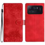 For Xiaomi Mi 11 Ultra Cherry Blossom Butterfly Skin Feel Embossed PU Phone Case(Red)