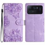 For Xiaomi Mi 11 Ultra Cherry Blossom Butterfly Skin Feel Embossed PU Phone Case(Purple)