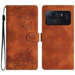 For Xiaomi Mi 11 Ultra Cherry Blossom Butterfly Skin Feel Embossed PU Phone Case(Brown)