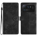 For Xiaomi Mi 11 Ultra Cherry Blossom Butterfly Skin Feel Embossed PU Phone Case(Black)