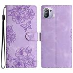 For Xiaomi Mi 11 Pro Cherry Blossom Butterfly Skin Feel Embossed PU Phone Case(Purple)
