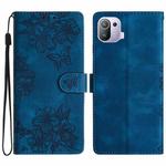 For Xiaomi Mi 11 Pro Cherry Blossom Butterfly Skin Feel Embossed PU Phone Case(Blue)