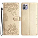 For Xiaomi Mi 11 Pro Cherry Blossom Butterfly Skin Feel Embossed PU Phone Case(Gold)