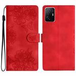 For Xiaomi 11T / 11T Pro Cherry Blossom Butterfly Skin Feel Embossed PU Phone Case(Red)