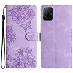 For Xiaomi 11T / 11T Pro Cherry Blossom Butterfly Skin Feel Embossed PU Phone Case(Purple)