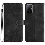 For Xiaomi 11T / 11T Pro Cherry Blossom Butterfly Skin Feel Embossed PU Phone Case(Black)