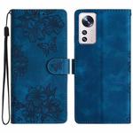 For Xiaomi 12 Lite Cherry Blossom Butterfly Skin Feel Embossed PU Phone Case(Blue)