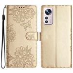 For Xiaomi 12 Lite Cherry Blossom Butterfly Skin Feel Embossed PU Phone Case(Gold)