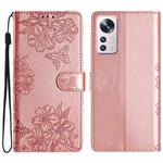 For Xiaomi 12 Lite Cherry Blossom Butterfly Skin Feel Embossed PU Phone Case(Rose Gold)