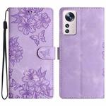 For Xiaomi 12 Pro Cherry Blossom Butterfly Skin Feel Embossed PU Phone Case(Purple)