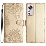 For Xiaomi 12 Pro Cherry Blossom Butterfly Skin Feel Embossed PU Phone Case(Gold)