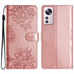 For Xiaomi 12 Pro Cherry Blossom Butterfly Skin Feel Embossed PU Phone Case(Rose Gold)